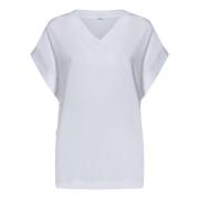 Hvit Loose Fit T-skjorte med V-hals og knapper
