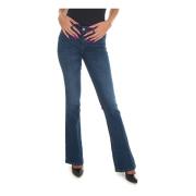 Bell-bottom Denim Jeans med Elastisk Midje