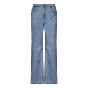 Blå Jeans med Brede Ben og Kontrastsømmer