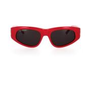 Røde ovale solbriller med sølvlogo hengsler