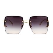 Unike firkantede solbriller i metall med roségull ramme og gråtonede l...