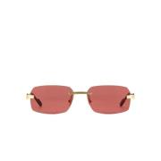Gullfargede firkantede solbriller med rosa speilglass