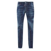 Mørkeblå Skinny Jeans med Lav Midje