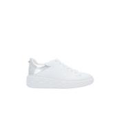 Hvite Skinn Flatform Sneakers med Sølv Laminert Detalj