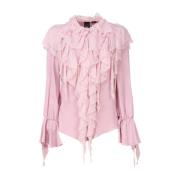 Silkeblanding Rosa Skjorte med Rysjer