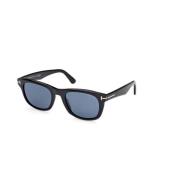 Blank svart solbriller med blå polariserte linser