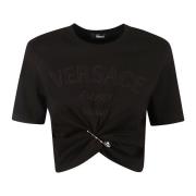 Sorte T-skjorter og Polos med Versace Milano Logo