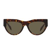 Solbriller med uregelmessig form, brune linser og Havana-ramme