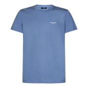 Klar Blå Økologisk Bomull T-Skjorte med Flocket Logo