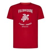 Rød Ribbet Crew Neck T-skjorte med Skilpadde Logo