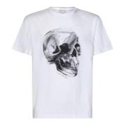 Hvit T-skjorte med Dragonfly Skull Print