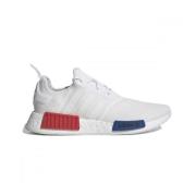 Nmd_R1 Hvite Stoff Sneakers med Røde og Blå Detaljer