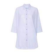 Blå-Hvit Stripet Bomullsskjorte