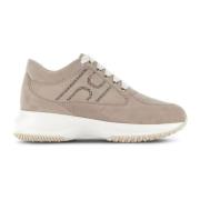 Beige Lær Krystall Sneakers