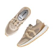 Beige Nylon Sneakers med Lær- og Semsket Detaljer