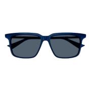 Blå Rektangulære Solbriller med Stripete Metallarmer