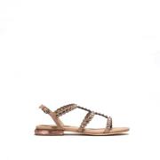 Beige Lær Sandal med Edelstensdetaljer