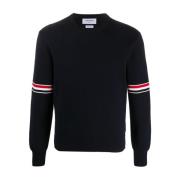 Blå Crew Neck Genser med Signatur Stripet Kant