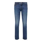 Blå Slim Fit Jeans med Kontrast Søm