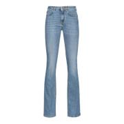 Blå Flared Stretch Denim Jeans med Love Birds Broderi