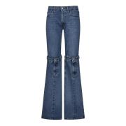 Blå Flare Jeans med Metall Detaljer