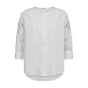 Hvit Lace Cut Skjorte Bluse
