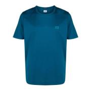 Blå Bomull Crew Neck T-skjorte