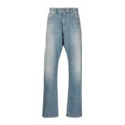 Vaskede straight-leg jeans med skinn-detaljer