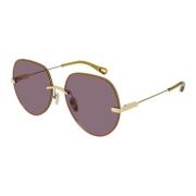 Solbriller med luksuriøst gullramme og fiolette linser