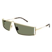 Rektangulære solbriller i gullfarget metall med grønne linser