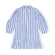 Blå Stripet Bomull Mini Kjole