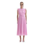 Chiffon Sleeveless Ruffle Midi Dress - Pink