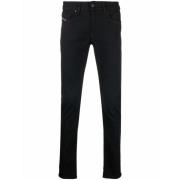 Sorte Slim Fit Bomull Jeans med Brodert Logo