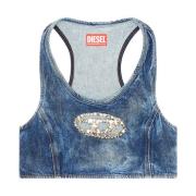 Cropped denim top with crystal plaque