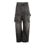 Cargo Pocket Wide Leg Svarte Jeans