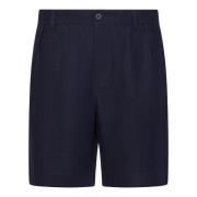 Blå Lin Herringbone Easy Pant Shorts