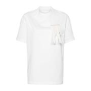 Hvit Bomull Jersey T-skjorte med Frynset Brosj