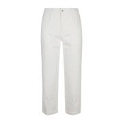 Hvite Denim Bukser med Plissering