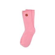 Blomstrete rosa sokker med brodert Boke Flower