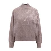 Beige Sweater med Ramage Broderi