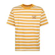 Stripete slogan T-skjorte i oker og gul