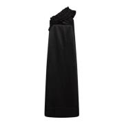 En-skulder kjole med volanger, svart
