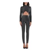 Stretch Lycra Jumpsuit med All-Over Logo Print