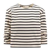 Beige Crew-neck T-skjorte med Blomsterbroderi