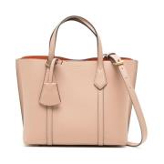 Beige Skinn Triple-Compartment Tote Bag