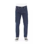 Trendy Blå Bomull Jeans med Logo Knapp