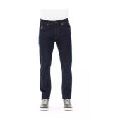Trendy Blå Bomull Jeans med Logo Knapp
