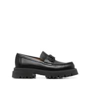 Florian Square-Toe Skinn Loafers Svart