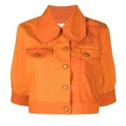 Oransje Denim Puff Sleeve Jacket