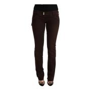 Slim Fit Denim Jeans Brun Knapp